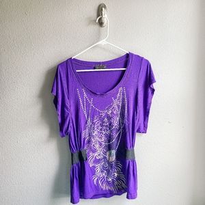 Mcm Cinched Waist Graphic Blouse Tee